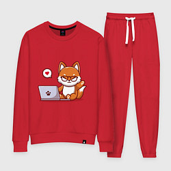 Костюм хлопковый женский Cute fox and laptop, цвет: красный