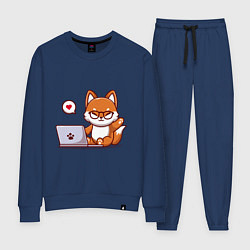 Костюм хлопковый женский Cute fox and laptop, цвет: тёмно-синий
