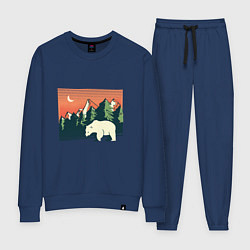 Костюм хлопковый женский Белый медведь пейзаж с горами, цвет: тёмно-синий