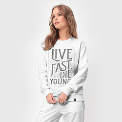Костюм хлопковый женский Live fast, die young, цвет: белый — фото 2