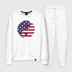 Костюм хлопковый женский Флаг США и Инь Ян, цвет: белый
