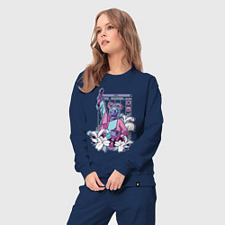 Костюм хлопковый женский Vaporwave Pixel Wizard Flowers, цвет: тёмно-синий — фото 2