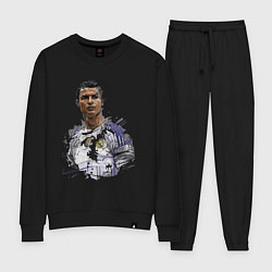 Костюм хлопковый женский Cristiano Ronaldo Manchester United Portugal, цвет: черный