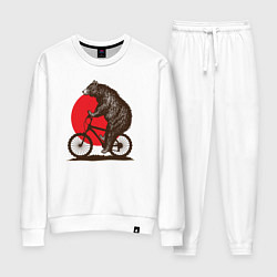 Костюм хлопковый женский Медведь на велосиеде, цвет: белый