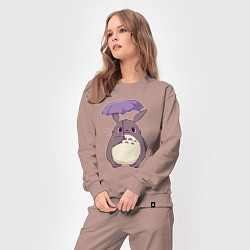 Костюм хлопковый женский Кавайный Тоторо с зонтиком, цвет: пыльно-розовый — фото 2