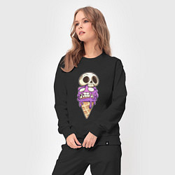 Костюм хлопковый женский Мороженое Череп на Хэллоуин, цвет: черный — фото 2