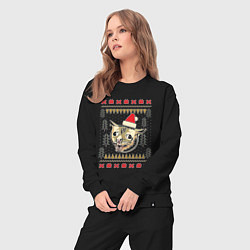 Костюм хлопковый женский Рождественский свитер кашляющий кот, цвет: черный — фото 2