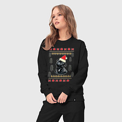 Костюм хлопковый женский Рождественский свитер Черный мопс, цвет: черный — фото 2