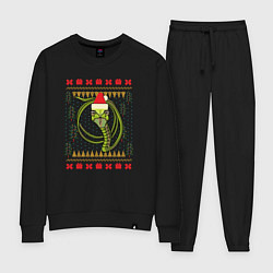 Костюм хлопковый женский Рождественский свитер Скептическая змея, цвет: черный