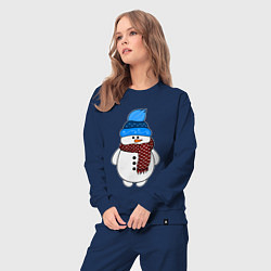 Костюм хлопковый женский Снеговик в шапочке, цвет: тёмно-синий — фото 2