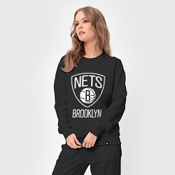 Костюм хлопковый женский Бруклин Нетс логотип, цвет: черный — фото 2