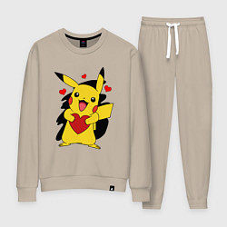 Костюм хлопковый женский ПИКАЧУ И СЕРДЕЧКО POKENON PIKACHU LOVE, цвет: миндальный