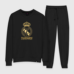 Костюм хлопковый женский Real Madrid gold logo, цвет: черный