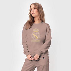 Костюм хлопковый женский Real Madrid gold logo, цвет: пыльно-розовый — фото 2