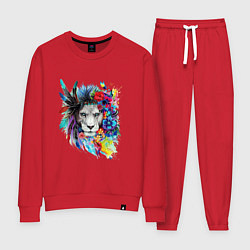 Костюм хлопковый женский Лев в цветах и перьях, цвет: красный