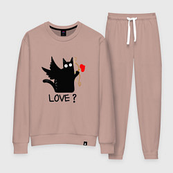 Костюм хлопковый женский LOVE CAT WHAT cat, цвет: пыльно-розовый