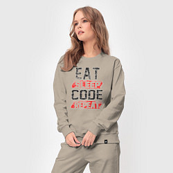 Костюм хлопковый женский EAT SLEEP CODE REPEAT, цвет: миндальный — фото 2