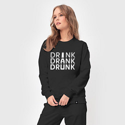 Костюм хлопковый женский DRINK DRANK DRUNK, цвет: черный — фото 2