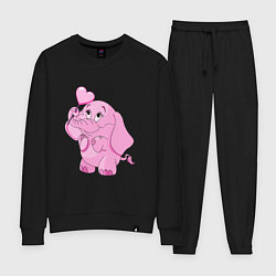Костюм хлопковый женский Розовый слонёнок, цвет: черный
