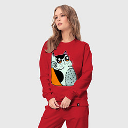 Костюм хлопковый женский Абстрактный котик, цвет: красный — фото 2