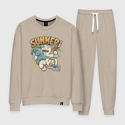 Костюм хлопковый женский Summer time: Tropical Vibes, цвет: миндальный
