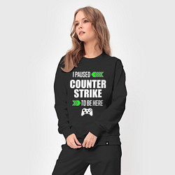 Костюм хлопковый женский I Paused Counter Strike To Be Here с зелеными стре, цвет: черный — фото 2