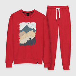 Костюм хлопковый женский Две медведя на скале, цвет: красный