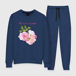 Костюм хлопковый женский Ароматы лета розовые розы лето, цвет: тёмно-синий