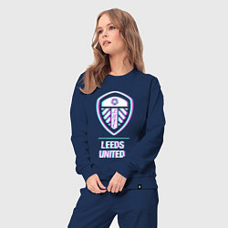 Костюм хлопковый женский Leeds United FC в стиле Glitch, цвет: тёмно-синий — фото 2