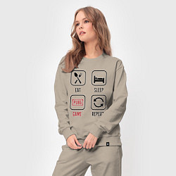 Костюм хлопковый женский Eat Sleep PUBG Repeat, цвет: миндальный — фото 2