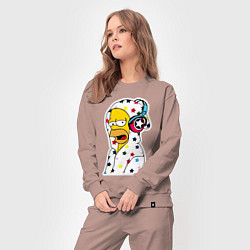 Костюм хлопковый женский Гомер Симпсон в звёздном балахоне и в наушниках, цвет: пыльно-розовый — фото 2