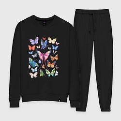 Костюм хлопковый женский Волшебные бабочки акварелью, цвет: черный