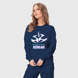 Костюм хлопковый женский Hitman в стиле glitch и баги графики, цвет: тёмно-синий — фото 2