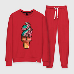 Костюм хлопковый женский Мороженое осьминог, цвет: красный