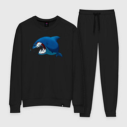 Костюм хлопковый женский Огромная акула и два аквалангиста, цвет: черный