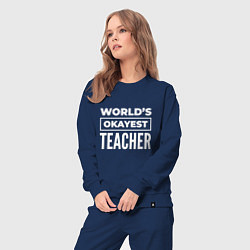 Костюм хлопковый женский Worlds okayest teacher, цвет: тёмно-синий — фото 2