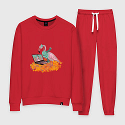 Костюм хлопковый женский Осенний фламинго с ноутбуком, мечты о лете, цвет: красный