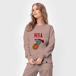 Костюм хлопковый женский Basketball - NBA logo, цвет: пыльно-розовый — фото 2