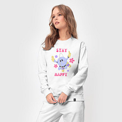 Костюм хлопковый женский Stay happy, планета с ромашками, цвет: белый — фото 2