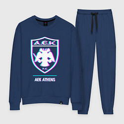 Костюм хлопковый женский AEK Athens FC в стиле glitch, цвет: тёмно-синий