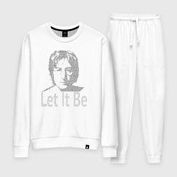Костюм хлопковый женский Портрет Джона Леннона и текст песни Let It Be, цвет: белый