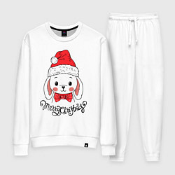 Костюм хлопковый женский Merry Christmas, cute rabbit in Santa hat, цвет: белый