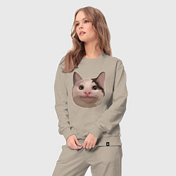 Костюм хлопковый женский Polite cat meme, цвет: миндальный — фото 2