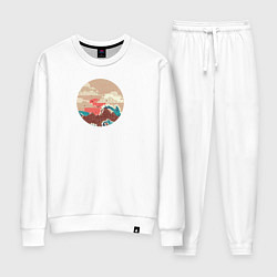 Костюм хлопковый женский Большая океанская волна и пустой остров на закате, цвет: белый