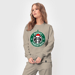 Костюм хлопковый женский Счастливого Рождества Starbucks, цвет: миндальный — фото 2