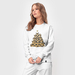 Костюм хлопковый женский Новогодняя елка из мопсов, цвет: белый — фото 2