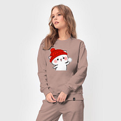 Костюм хлопковый женский Игра в снежки - белый котик, цвет: пыльно-розовый — фото 2