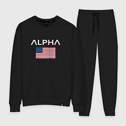 Костюм хлопковый женский Alpha USA, цвет: черный