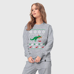 Костюм хлопковый женский Новогодний тирекс - ugly sweater, цвет: меланж — фото 2