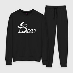 Костюм хлопковый женский 2023 - белая надпись, цвет: черный